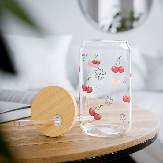 Cherry & Daisy Glass Tumbler